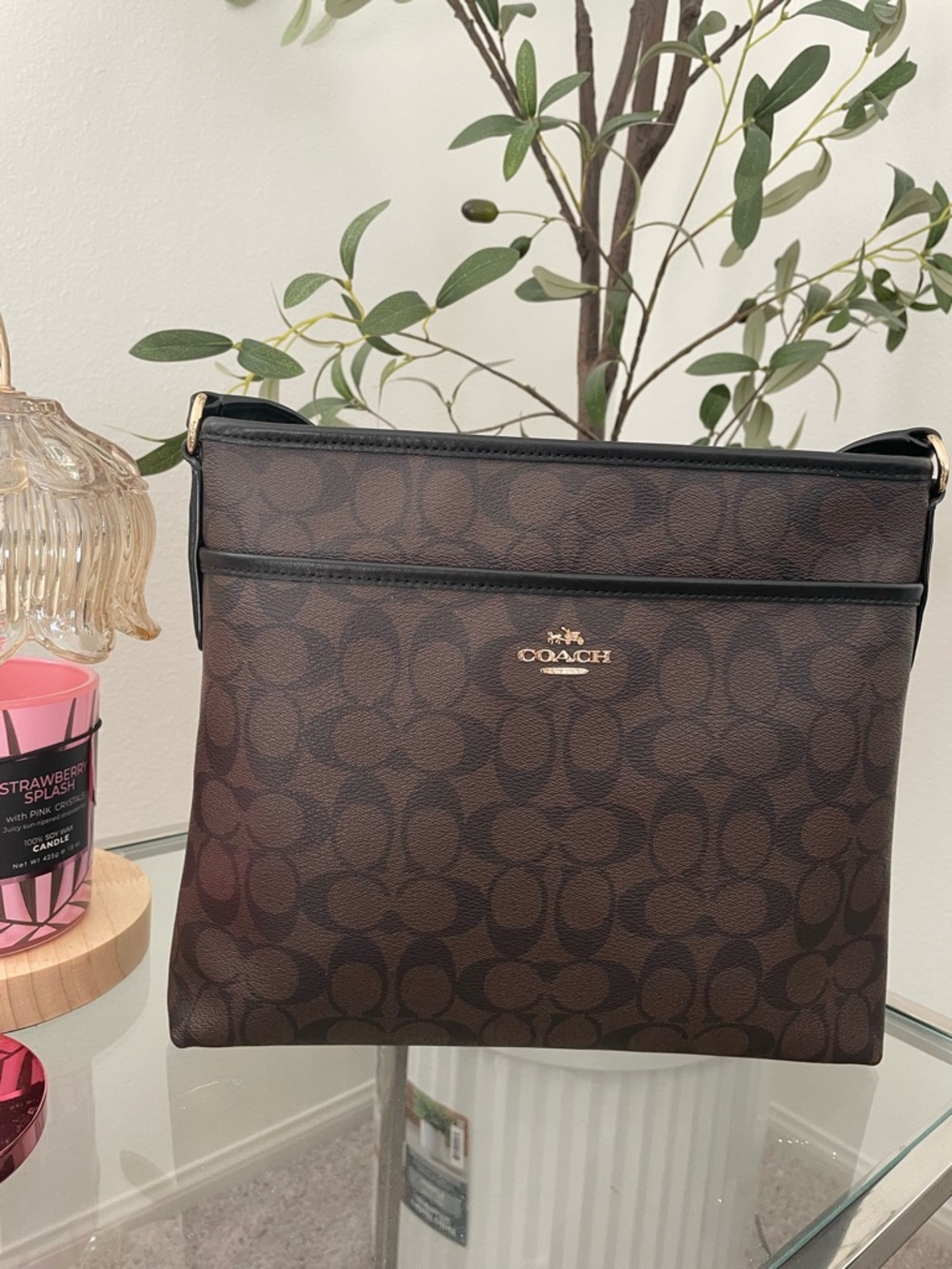 Coach Brown Logo Crossbody with Black Trim